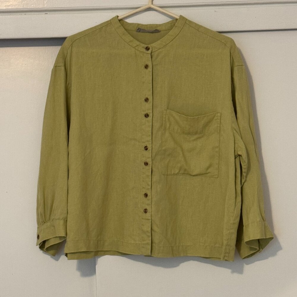 EVERLANE Linen Billow Blouse Olive Green